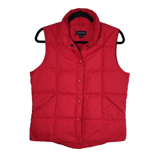 Lands' End Down Puffer Vest S 6/8 Red Insulated Snap Front Winter Holiday Layer - Picture 1 of 8